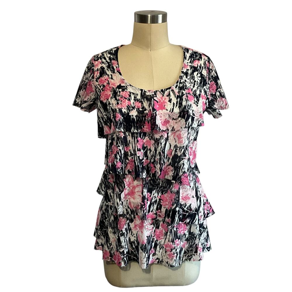 Jennie & Marlis Black and Pink Floral Top: Y2K, Modern
